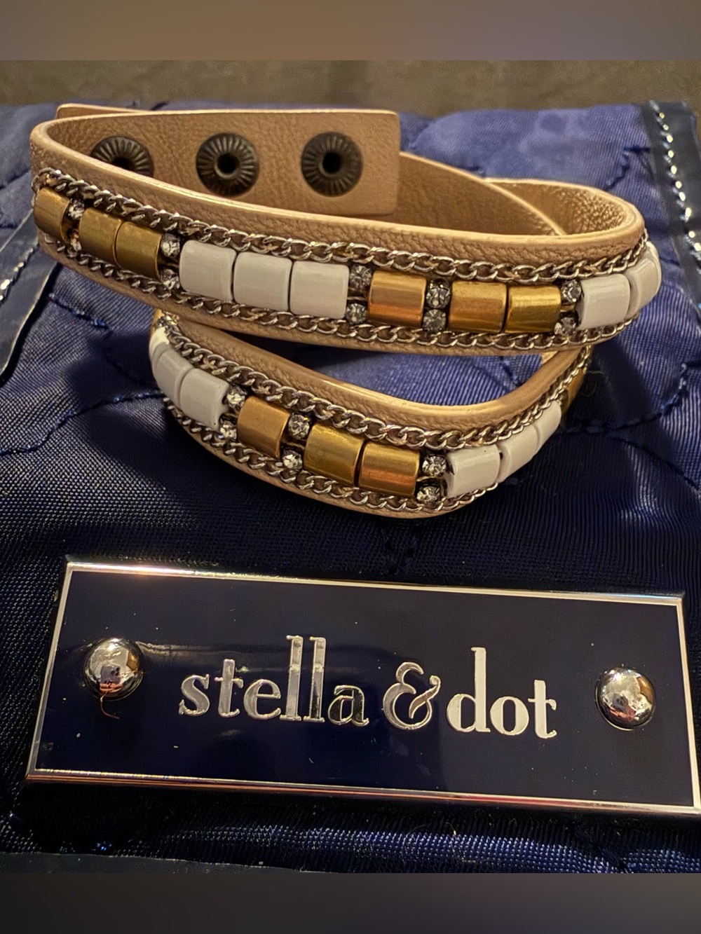 Stella & Dot White, Gold and Tan Triple Wrap Bracelet
